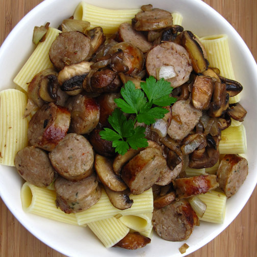 Sausage and Mushrooms over Pasta