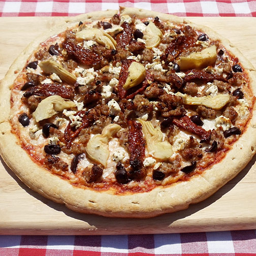 Greek Style Pizza with Sausage