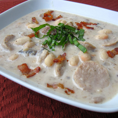 Creamy Sausage, Mushroom and White Bean Soup