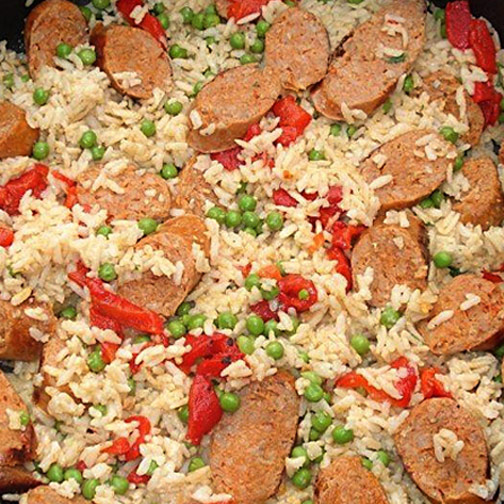 Sausage, Rice and Peas