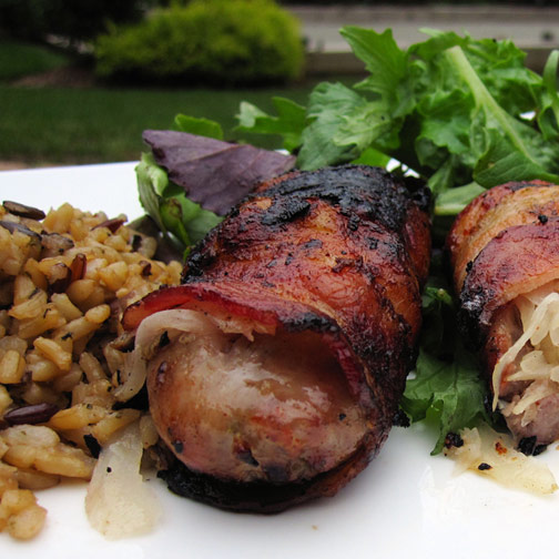 Bacon Wrapped BBQ Sausage with Sauerkraut