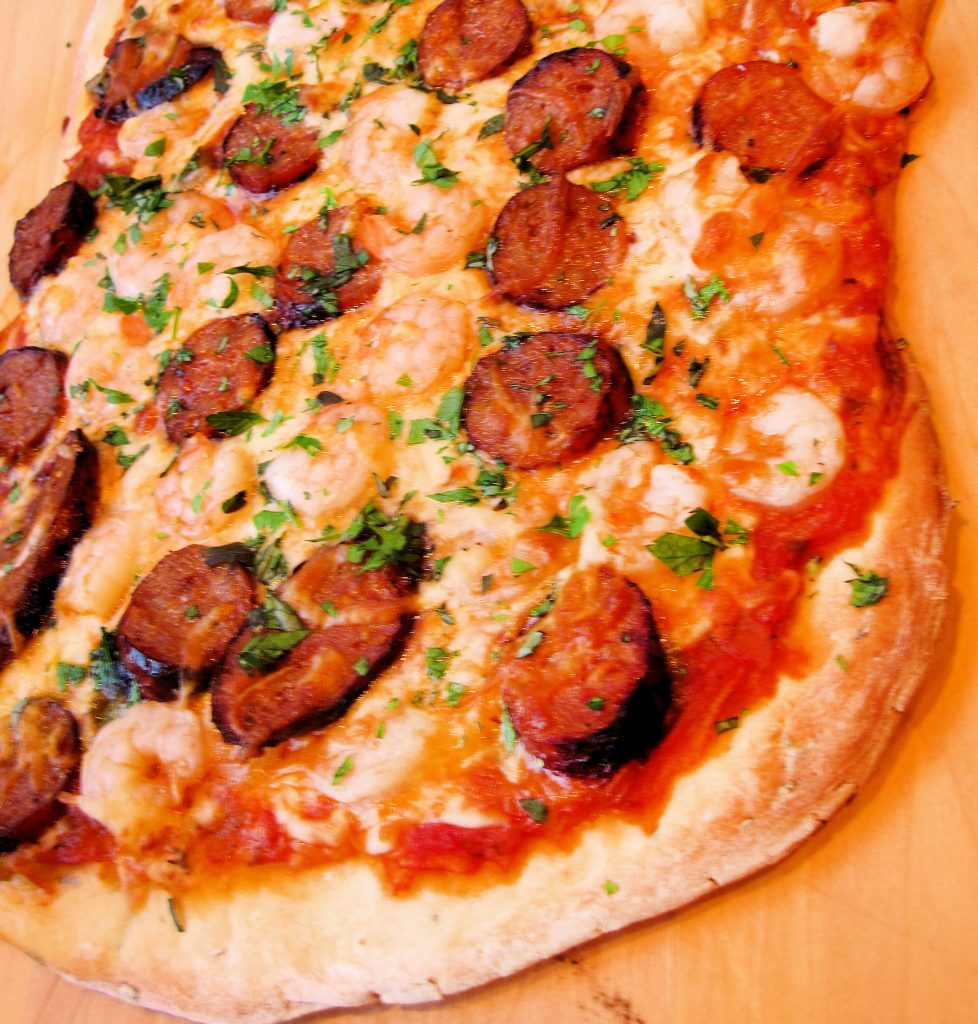 Cajun Sausage and Shrimp Pizza