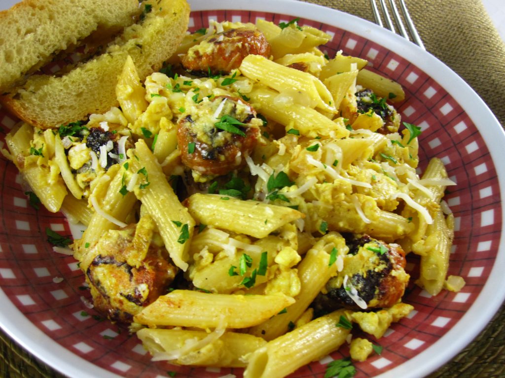 Pasta w Spicy Sausage and Roasted Garlic