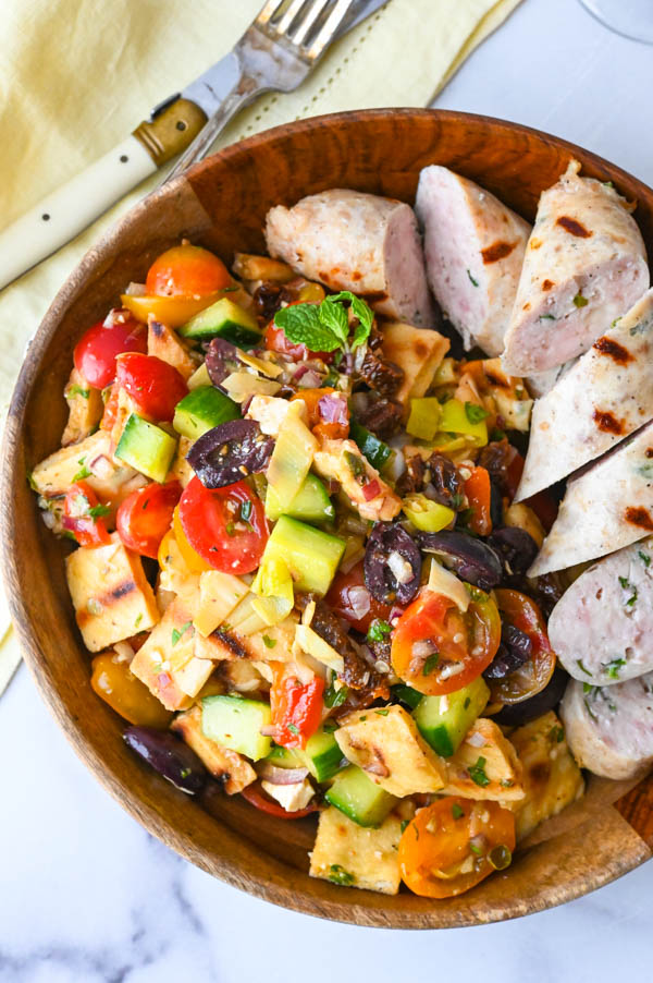 Grilled Italian Chicken Sausage Polenta Panzanella Salad