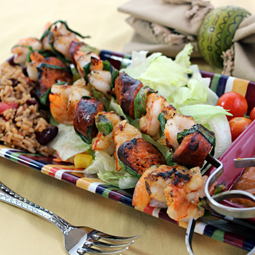 Grilled Premio Sausage & Shrimp Skewers