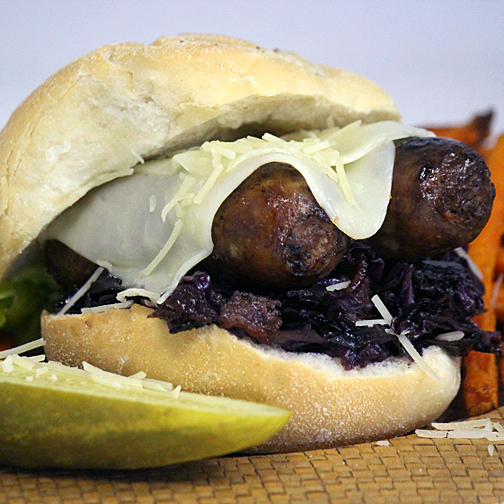 Premio sausage and red cabbage sandwiches