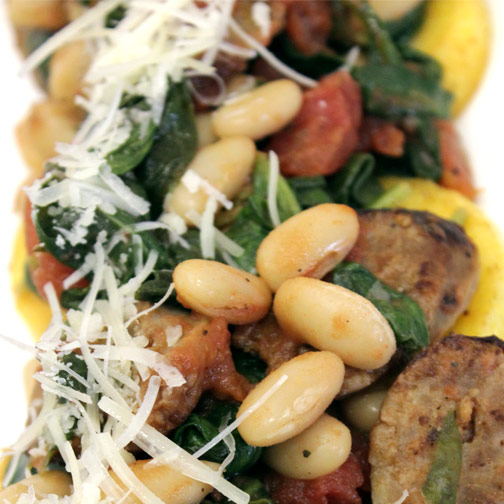 sausage and bean ragout over polenta