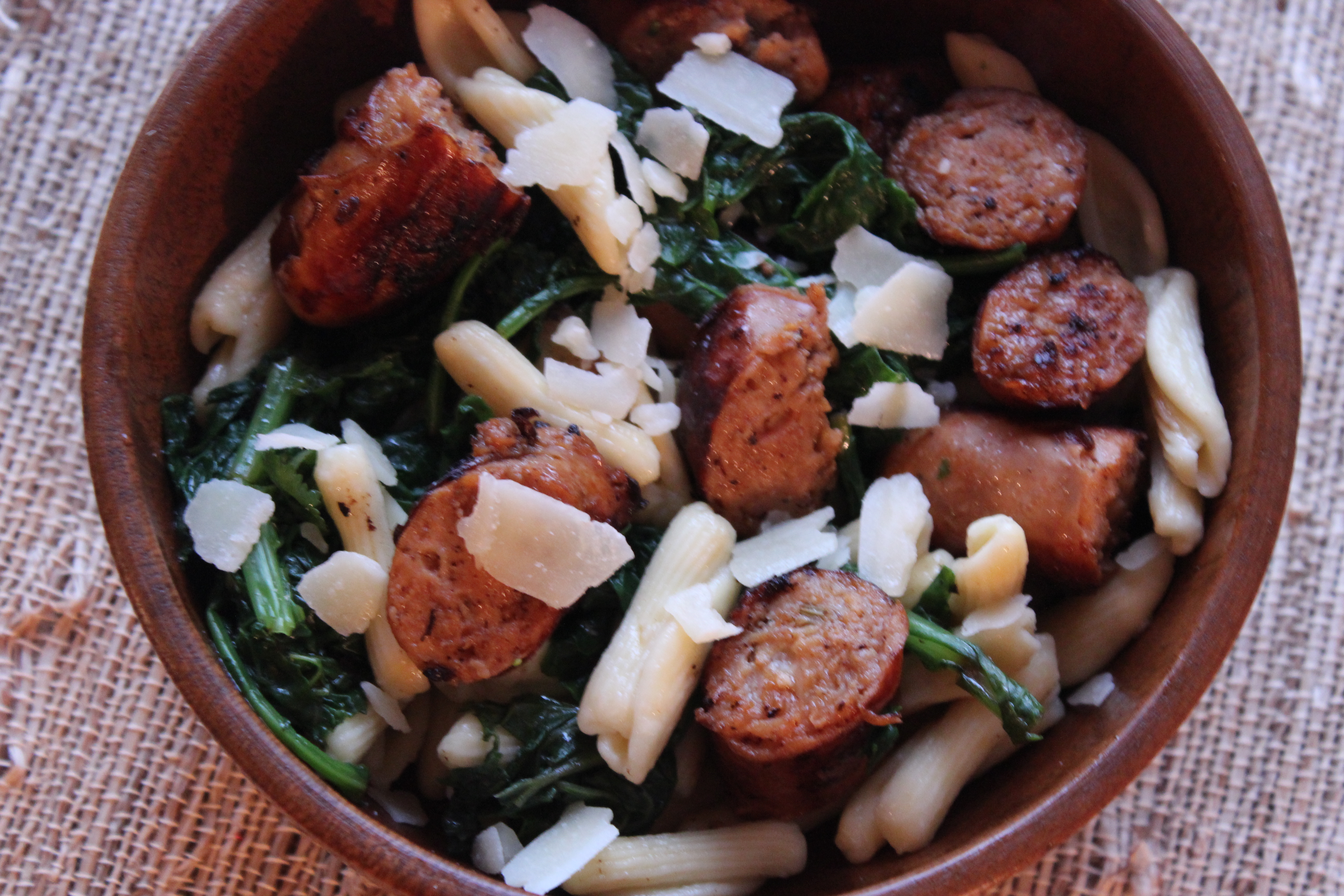 cavatelli with chicken sausage and kale