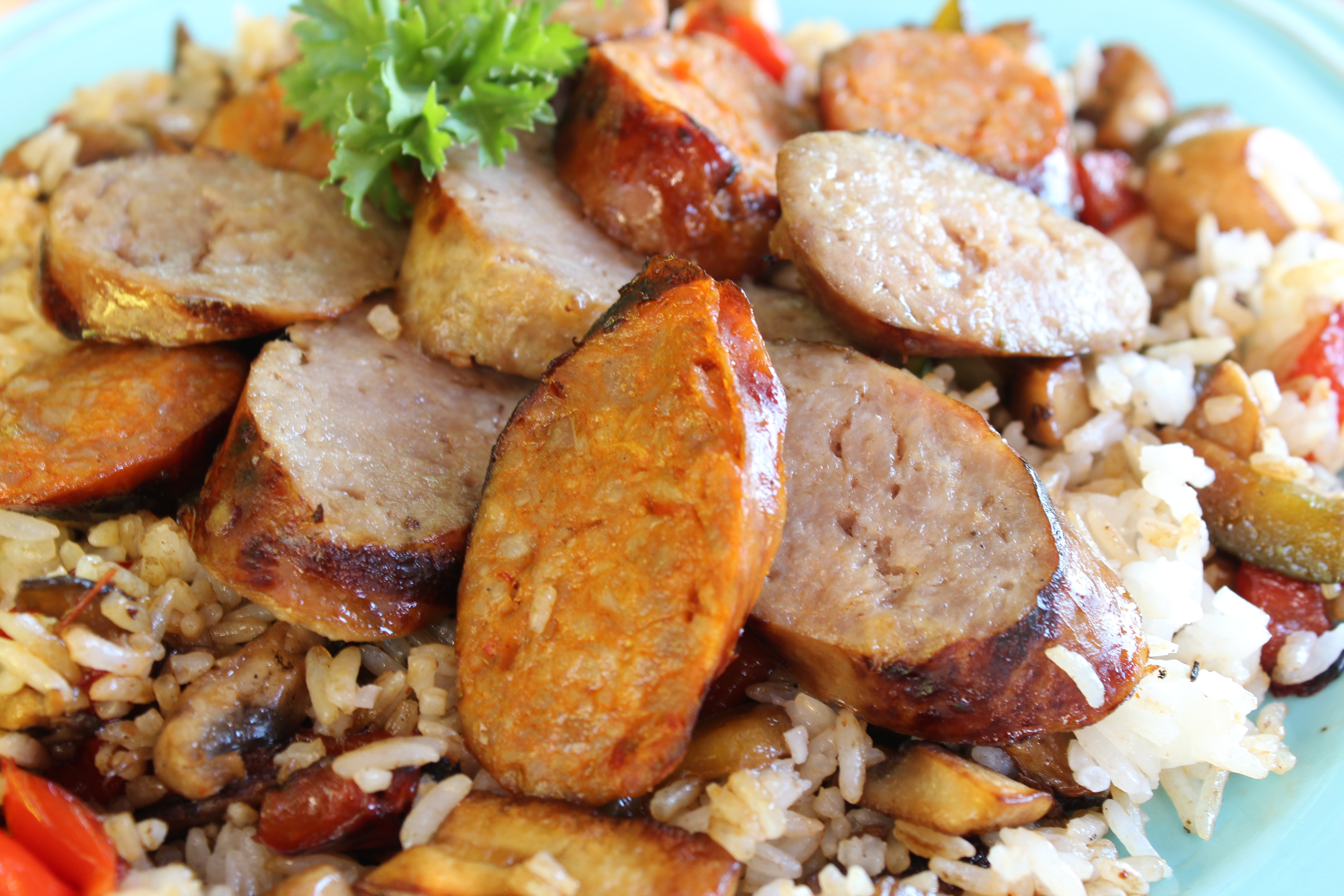 grilled rice with sausage