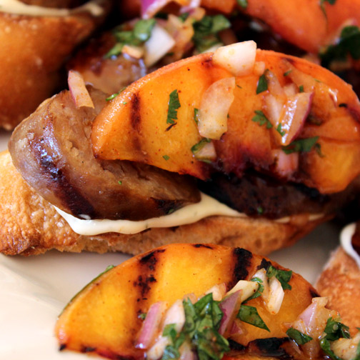 peach and sausage bruschetta