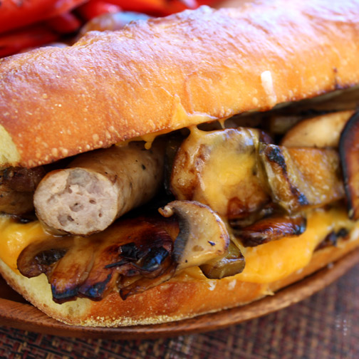 pepper, onion and mushroom Italian sausage cheesesteak