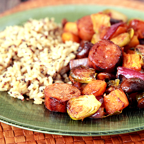 oven sausage winter veggie roast