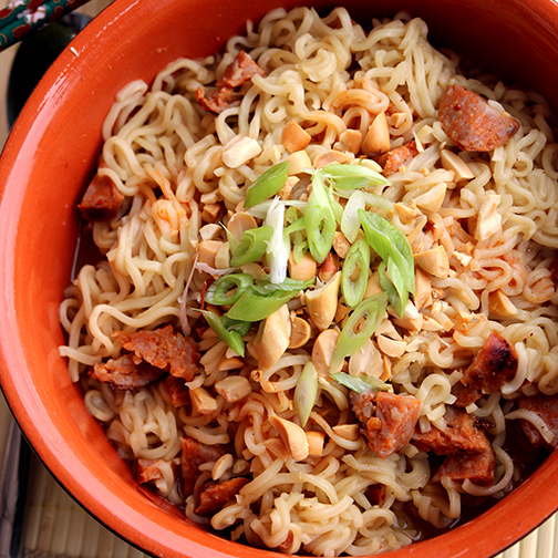 spicy Asian sausage ramen noodles