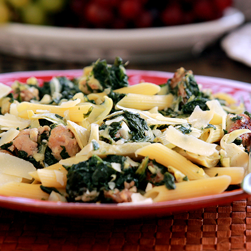 spinach and artichoke penne with sausage