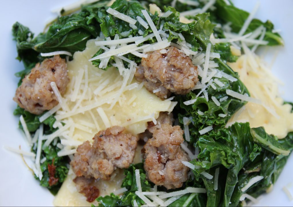 Butternut Squash Ravioli with Premio Italian Sausage & Kale