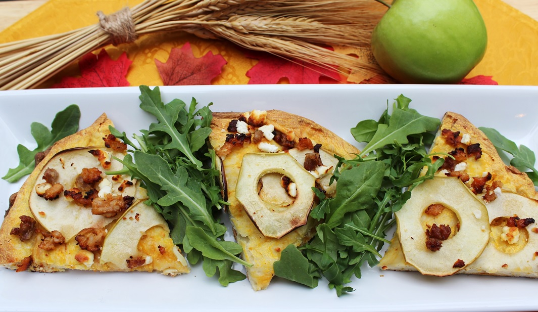 Apple, Goat Cheese & Sausage Pumpkin-Crusted Pizza
