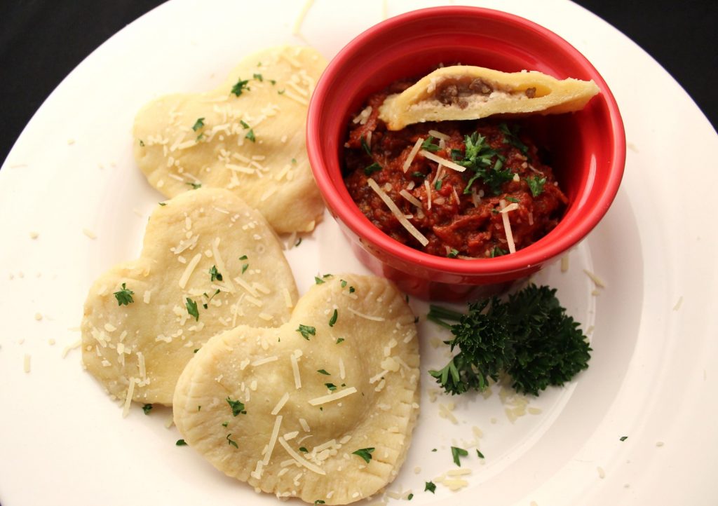 Valentine Ravioli Hearts Filled with Sausage