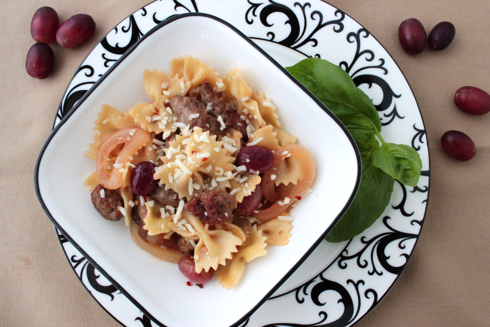 Pasta with Sausage and Red Grapes
