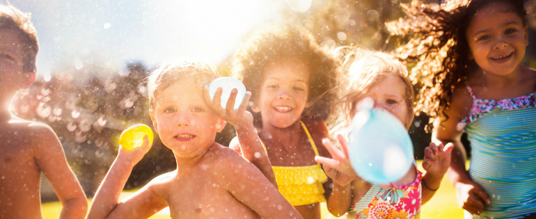 water balloon fight during summer