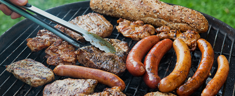 sausage and meat on the grill