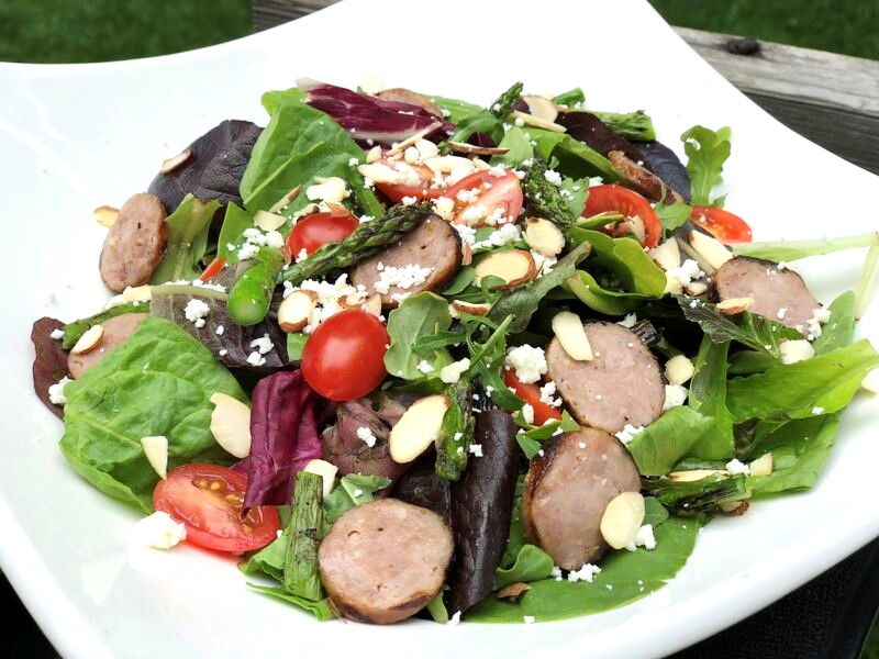 Grilled Sausage & Asparagus Salad with Feta