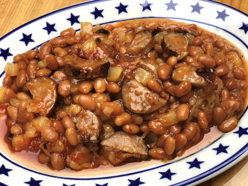 Pineapple Bacon Baked Beans with Sausage