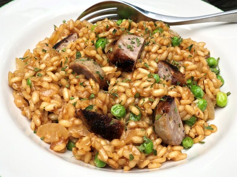 Red Wine Risotto with Premio Sausage & Peas