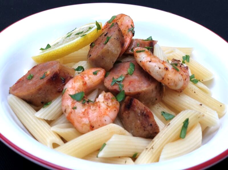 Spicy Grilled Sausage & Shrimp With Garlic & Lemon