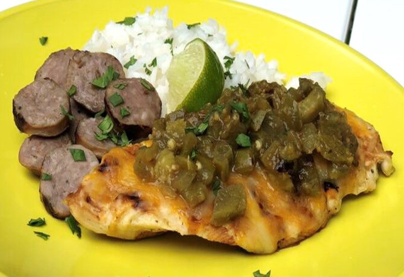 Grilled Premio Sausage Salsa Verde Chicken