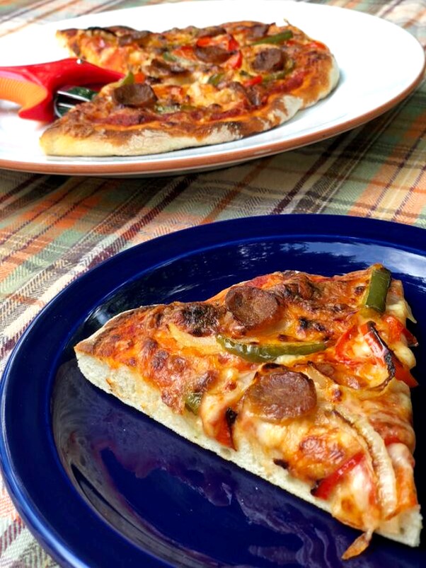 Pizza with Premio Hot Italian Sausage, Peppers and Onions