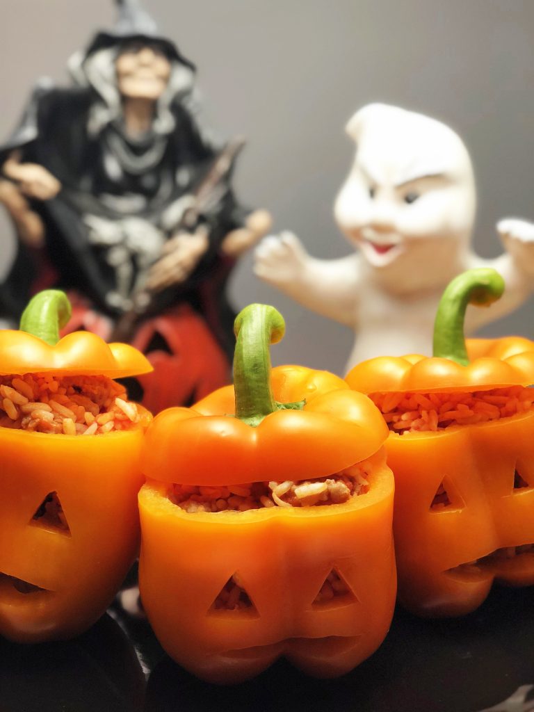 Jack O Lantern Peppers Stuffed with Sausage
