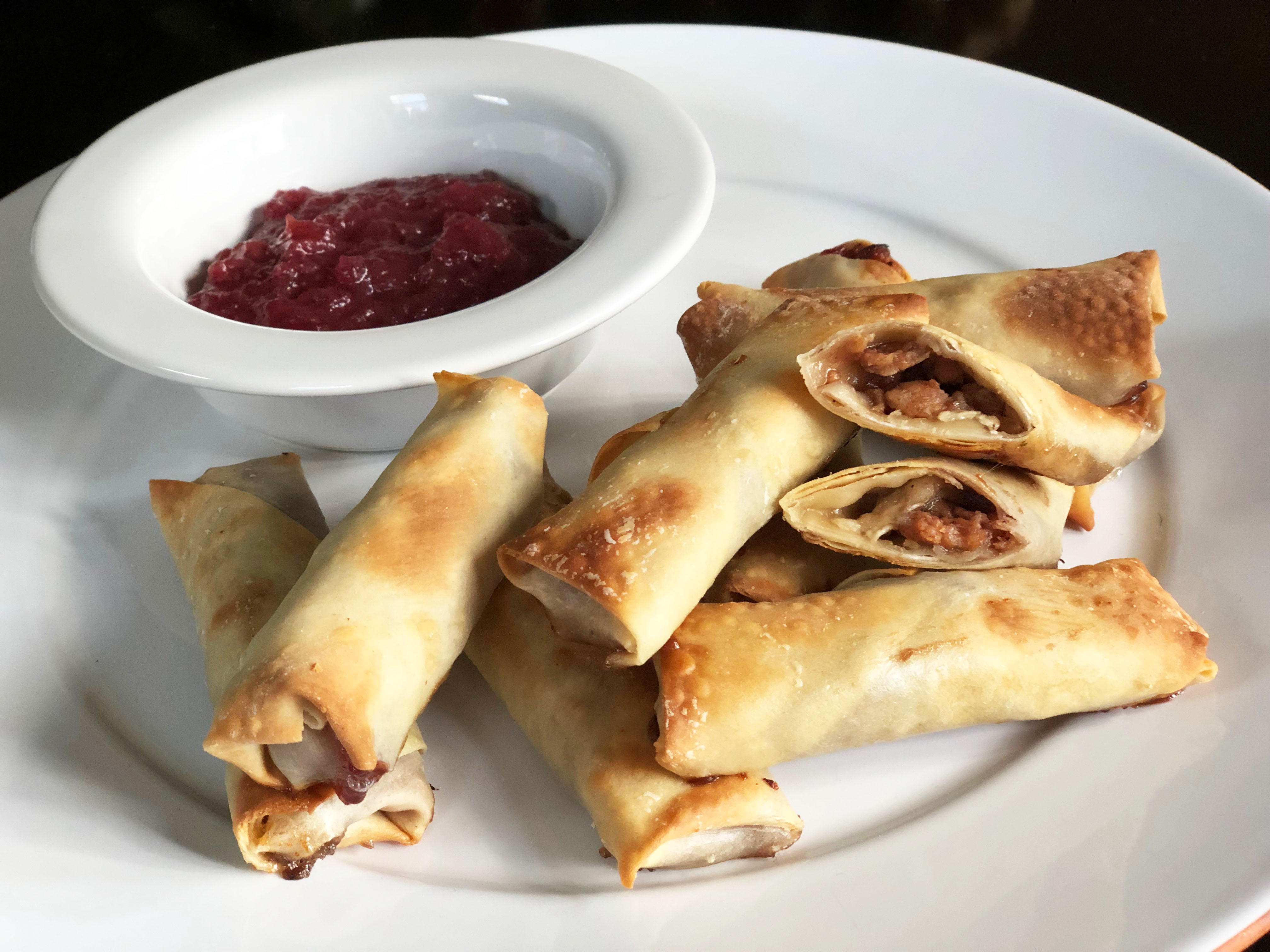 Chicken Sausage, Cranberry and Brie Egg Rolls