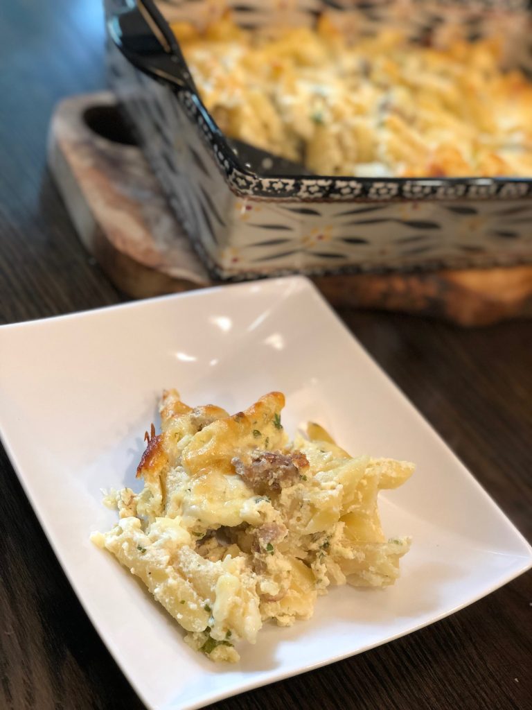 Three-Cheese Italian Sausage Alfredo Bake