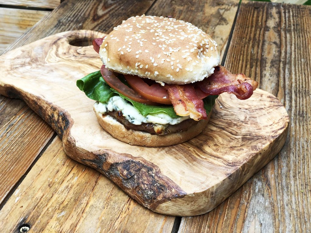 Blue Cheese Bacon and Balsamic Onion Burger