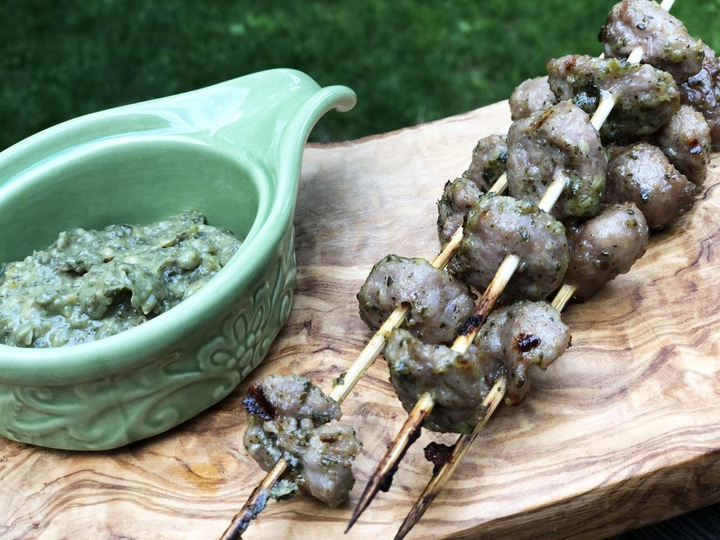 Sausage Kebabs With Mint Pesto Sauce