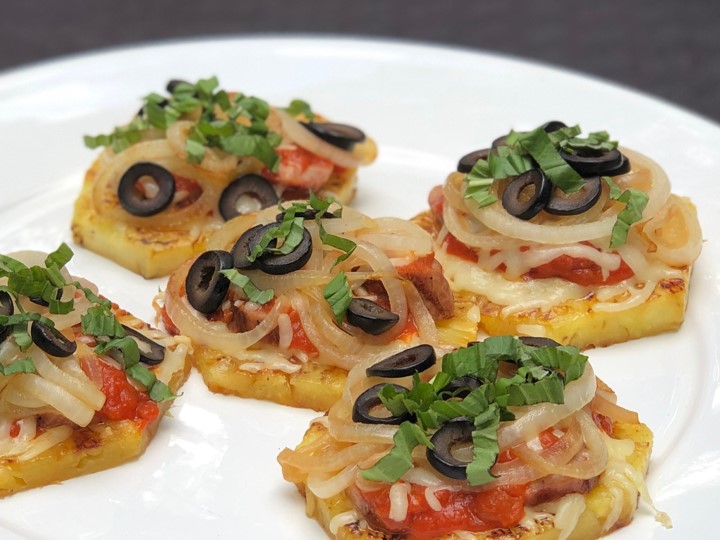 mini pineapple sausage pizzas