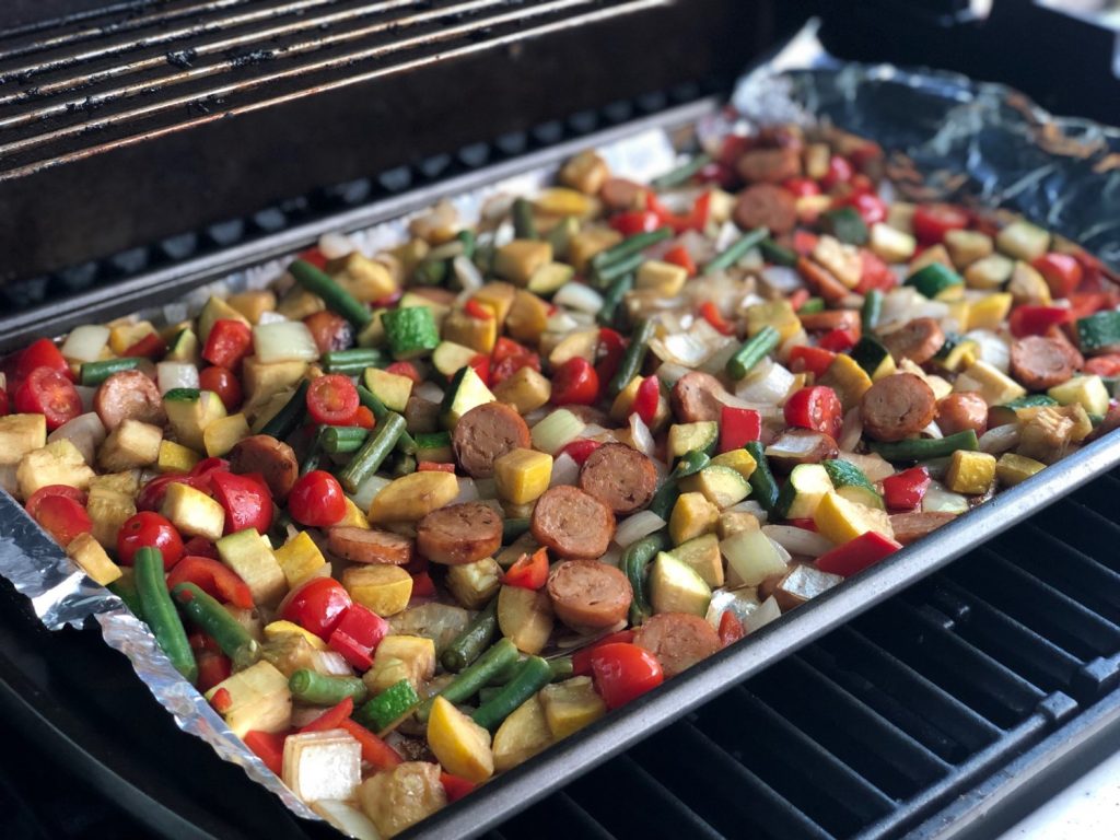 marinated summer veggies with chicken sausage