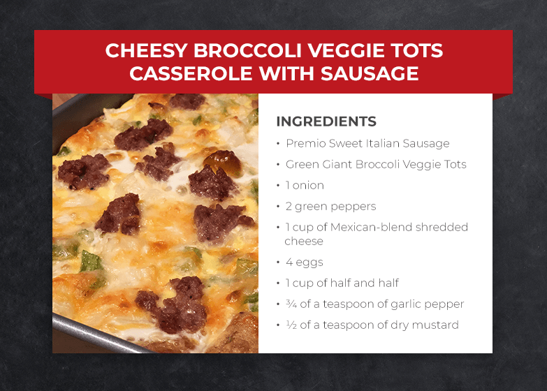 Cheesy Broccoli Veggie Tots Casserole With Sausage