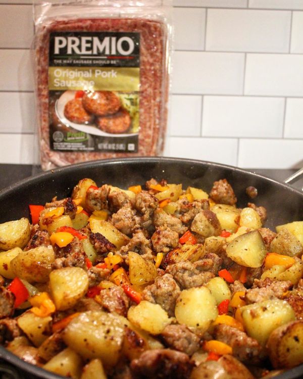 Premio Original Pork Sausage makes a perfect skillet with potatoes and peppers