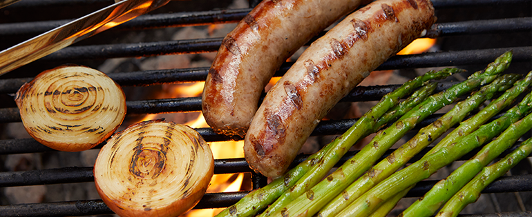 sausage and veggies on the grill