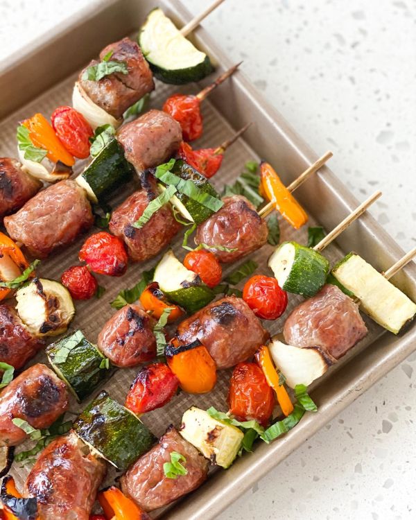 Italian sausage and veggie kebabs