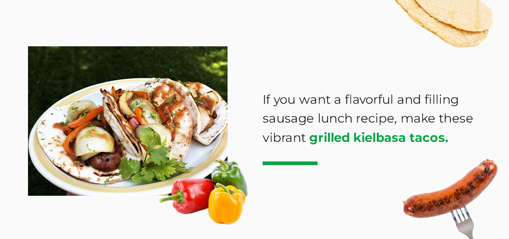 Make vibrant grilled kielbasa tacos for a flavorful sausage lunch recipe