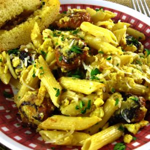 Peasant Style Pasta with Spicy Sausage and Roasted Garlic