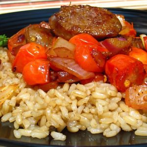 sausage, tomatoes and onions