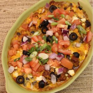 chorizo, chicken and black bean enchilada dip