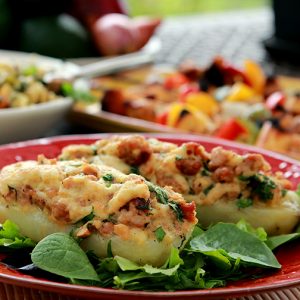 sweet Italian sausage stuffed potatoes