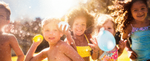 water balloon fight during summer