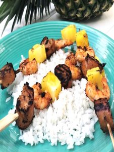 Coconut Pineapple Sausage & Shrimp Skewers