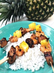 Coconut Pineapple Sausage & Shrimp Skewers