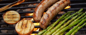 sausage and veggies on the grill